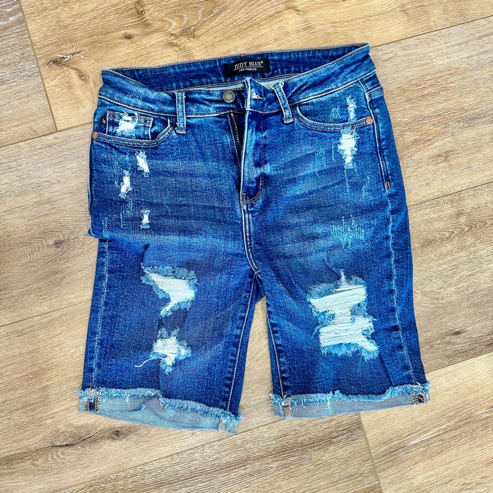 Judy Blue Dark Wash Distressed Jean Shorts